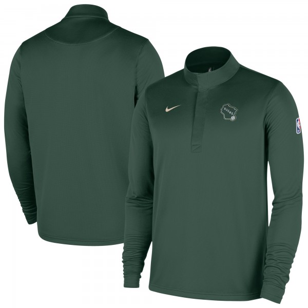 Milwaukee Bucks Nike 2025/26 City Edition Remix Authentic Coaches Dri-FIT Half-Zip Top - Hunter Green