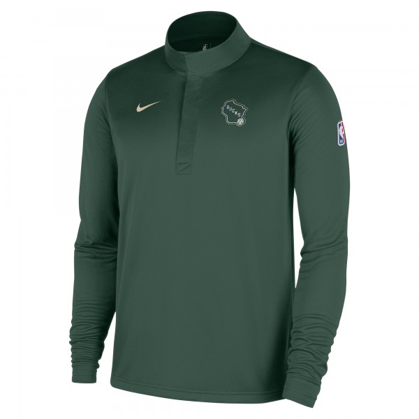 Milwaukee Bucks Nike 2025/26 City Edition Remix Authentic Coaches Dri-FIT Half-Zip Top - Hunter Green