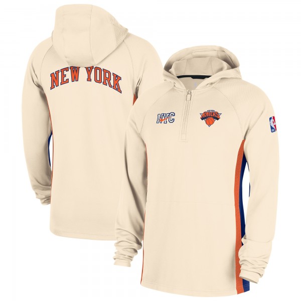 New York Knicks Nike Natural 2025/26 City Edition Remix Authentic On-Court Quarter-Zip Dri-FIT Hooded Jacket