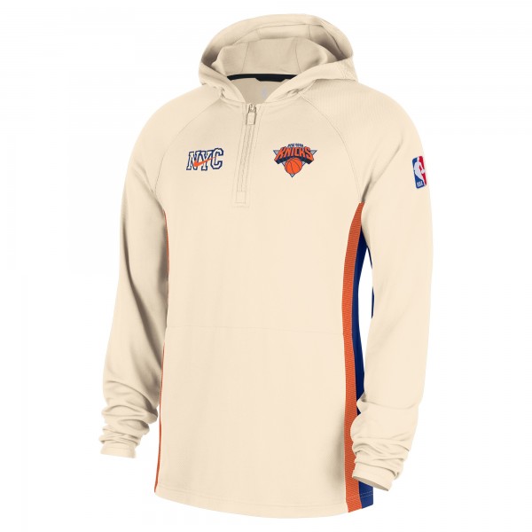New York Knicks Nike Natural 2025/26 City Edition Remix Authentic On-Court Quarter-Zip Dri-FIT Hooded Jacket