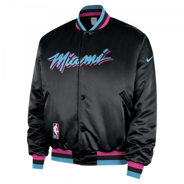 Miami Heat Nike 2025/26 City Edition Remix Courtside Full-Snap Bomber Jacket - Black