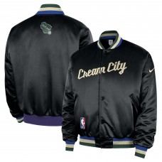 Milwaukee Bucks Nike 2025/26 City Edition Remix Courtside Full-Snap Bomber Jacket - Black