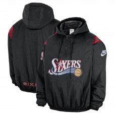 Philadelphia 76ers Nike Black Hardwood Classics Therma-FIT Half-Zip Hooded Windbreaker