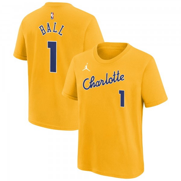 Подростковая Charlotte Hornets LaMelo Ball Nike Yellow 2025/26 City Edition Name & Number T-Shirt