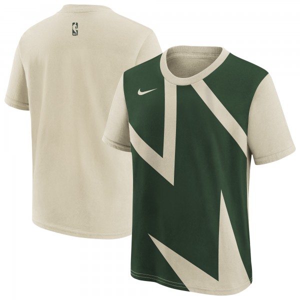 Подростковая Milwaukee Bucks Nike Cream/Hunter Green 2025/26 City Edition Max90 T-Shirt