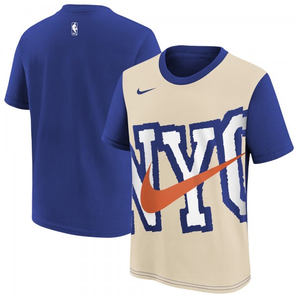 Подростковая New York Knicks Nike Light Beige/Blue 2025/26 City Edition Max90 T-Shirt