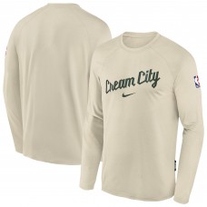 Подростковая Milwaukee Bucks Nike White 2025/26 City Edition Dri-Fit Long Sleeve Game Top