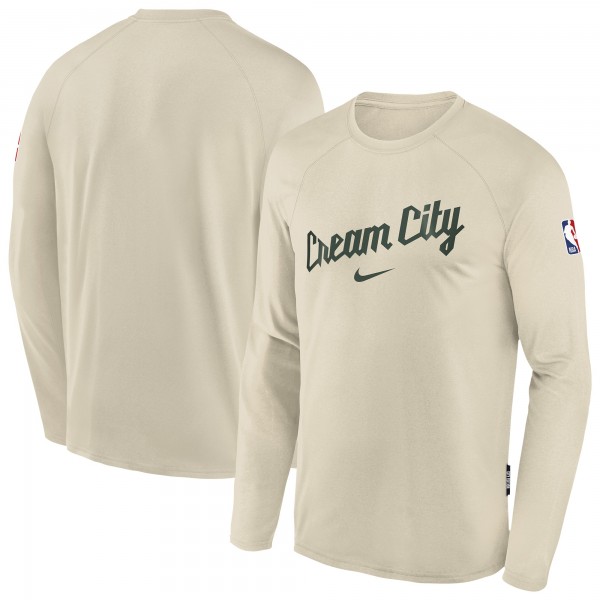Подростковая Milwaukee Bucks Nike White 2025/26 City Edition Dri-Fit Long Sleeve Game Top