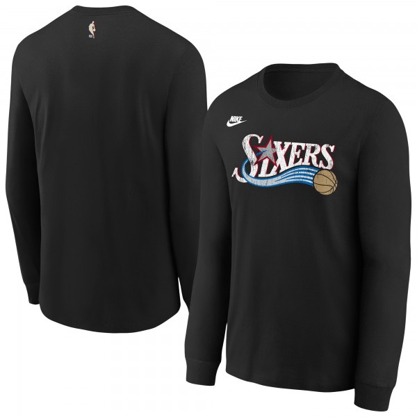 Подростковая Philadelphia 76ers Nike Black Hardwood Classics Essential Logo Max90 Long Sleeve T-Shirt
