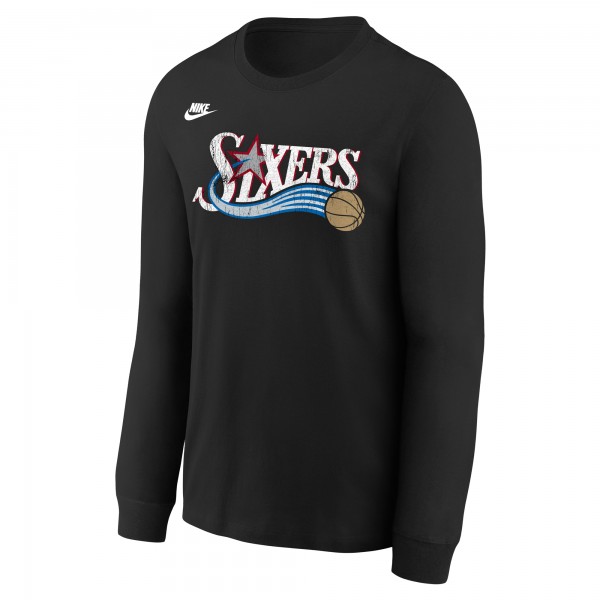 Подростковая Philadelphia 76ers Nike Black Hardwood Classics Essential Logo Max90 Long Sleeve T-Shirt