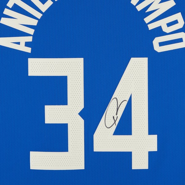 Giannis Antetokounmpo Milwaukee Bucks Autographed Fanatics Authentic Nike 2024-25 Blue City Edition Authentic Jersey