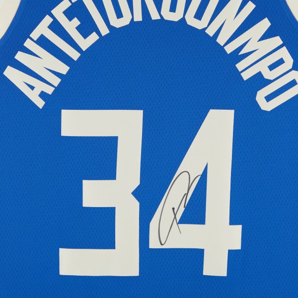 Giannis Antetokounmpo Milwaukee Bucks Autographed Fanatics Authentic Nike 2024-25 Blue City Edition Swingman Jersey