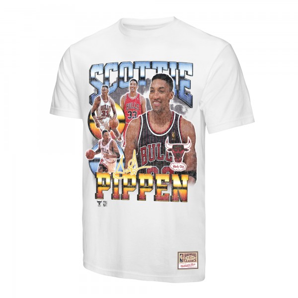 Футболка Chicago Bulls Scottie Pippen Mitchell & Ness White Hardwood Classics Commemorative Player Collage