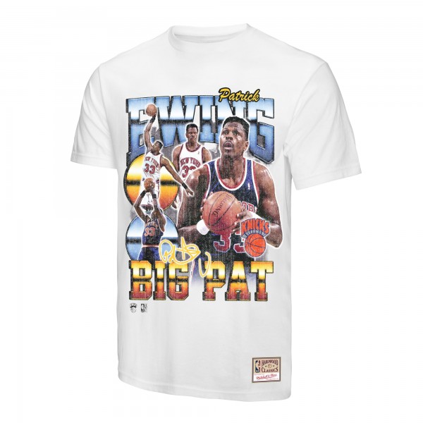 New York Knicks Patrick Ewing Mitchell & Ness White Hardwood Classics Commemorative Player Collage T-Shirt