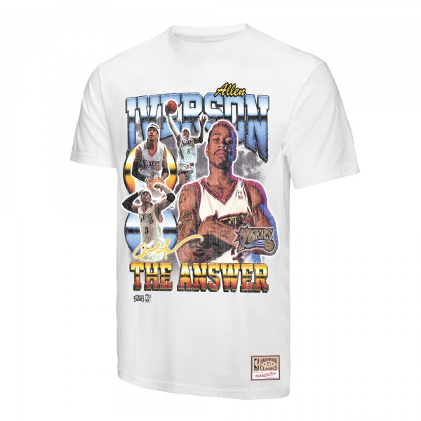 Philadelphia 76ers Allen Iverson Mitchell & Ness White Hardwood Classics Commemorative Player Collage T-Shirt