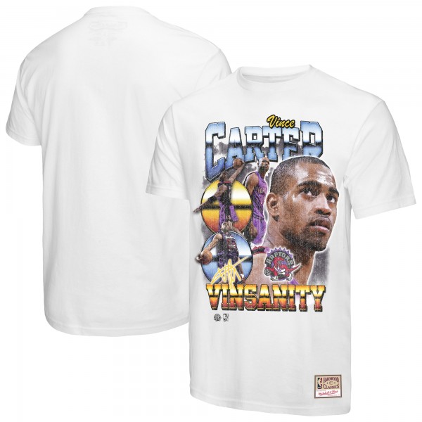 Toronto Raptors Vince Carter Mitchell & Ness White Hardwood Classics Commemorative Player Collage T-Shirt