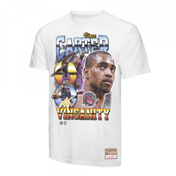Toronto Raptors Vince Carter Mitchell & Ness White Hardwood Classics Commemorative Player Collage T-Shirt