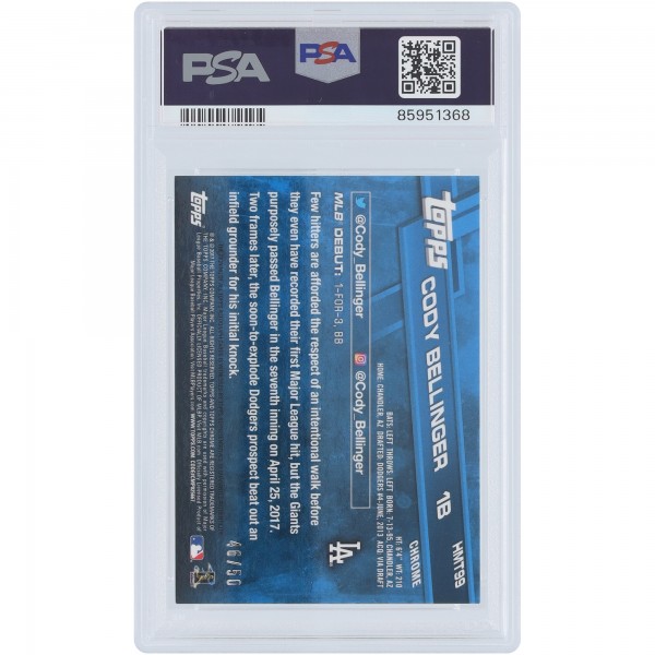 Cody Bellinger Los Angeles Dodgers Autographed 2017 Topps Chrome Update Gold Refractor #HMT99 #46/50 PSA Authenticated 9 Rookie Card