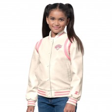 Girls New York Knicks Starter Cream/Pink Underdog Leather Varsity Jacket