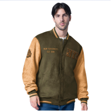 Куртка New York Knicks G-III Sports by Carl Banks Olive Infielder Faux Suede Full-Zip Varsity