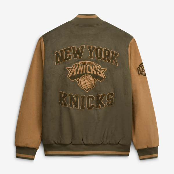 Куртка New York Knicks G-III Sports by Carl Banks Olive Infielder Faux Suede Full-Zip Varsity