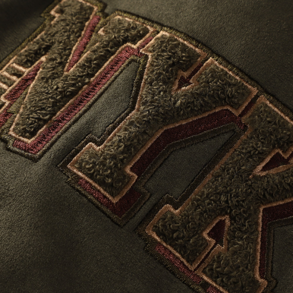 Куртка New York Knicks G-III Sports by Carl Banks Olive Infielder Faux Suede Full-Zip Varsity