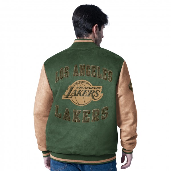 Los Angeles Lakers G-III Sports by Carl Banks Olive Infielder Faux Suede Full-Zip Varsity Jacket