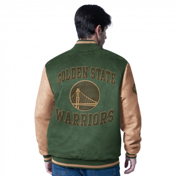 Golden State Warriors G-III Sports by Carl Banks Olive Infielder Faux Suede Full-Zip Varsity Jacket