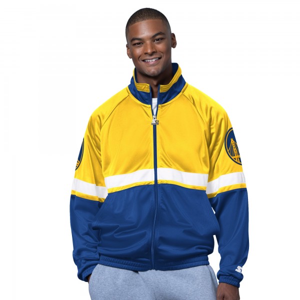 Golden State Warriors Starter Royal/White The Veteran Tricot Track Raglan Full-Zip Jacket