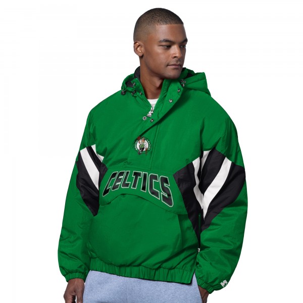 Boston Celtics Starter Green The Line Up Oxford Crinkle Half-Zip Hooded Jacket