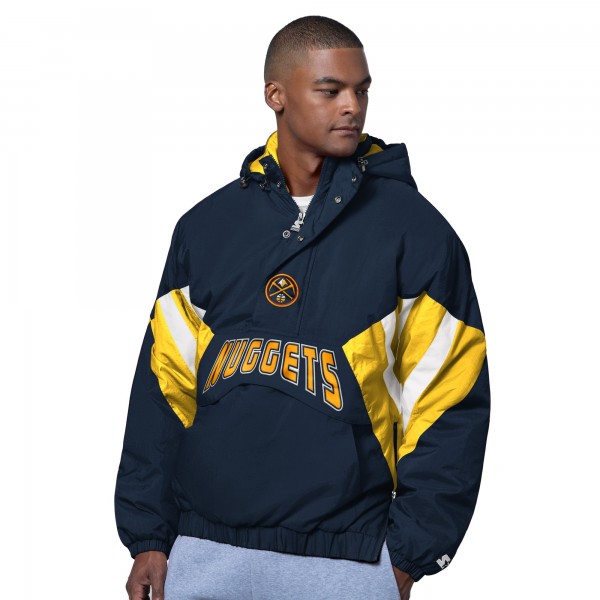 Denver Nuggets Starter Navy The Line Up Oxford Crinkle Half-Zip Hooded Jacket