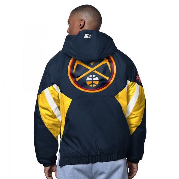 Denver Nuggets Starter Navy The Line Up Oxford Crinkle Half-Zip Hooded Jacket