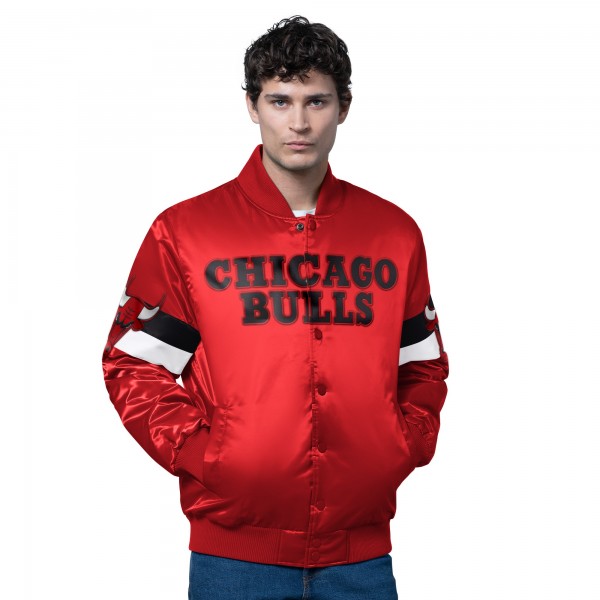 Chicago Bulls Starter Red Triple Option Varsity Full-Snap Satin Jacket