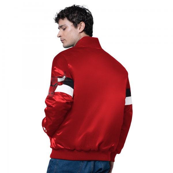 Chicago Bulls Starter Red Triple Option Varsity Full-Snap Satin Jacket