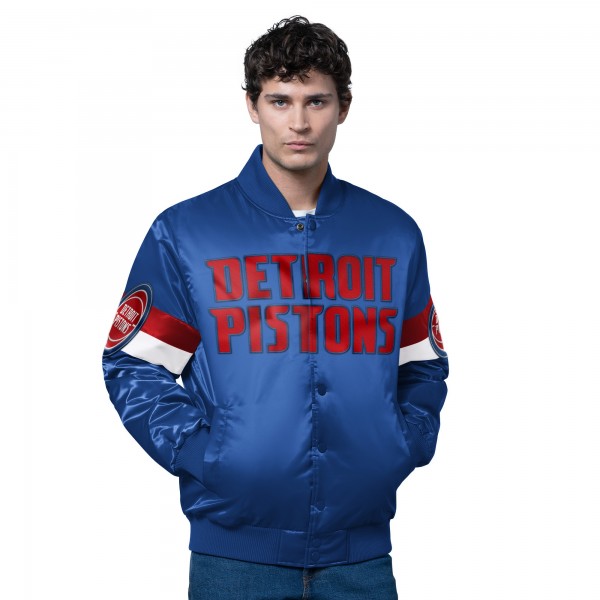 Detroit Pistons Starter Blue Triple Option Varsity Full-Snap Satin Jacket