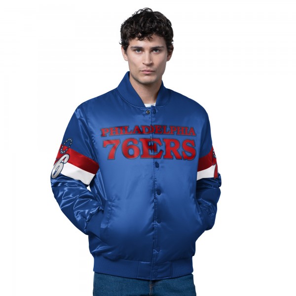 Philadelphia 76ers Starter Royal Triple Option Varsity Full-Snap Satin Jacket