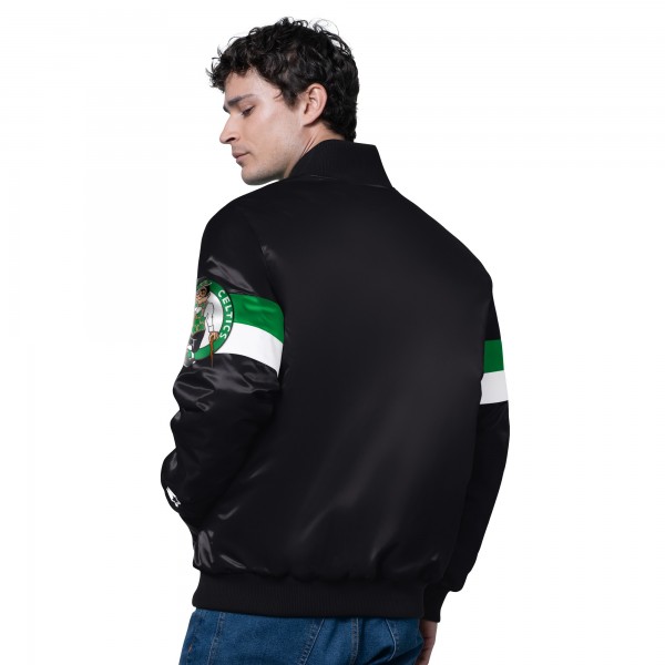 Boston Celtics Starter Black Triple Option Varsity Full-Snap Satin Jacket