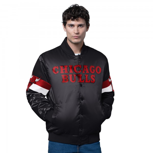 Chicago Bulls Starter Black Triple Option Varsity Full-Snap Satin Jacket