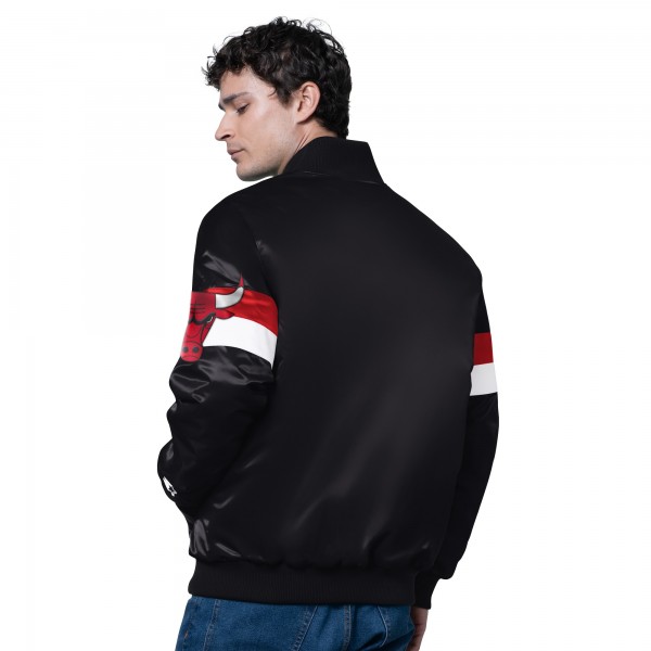 Chicago Bulls Starter Black Triple Option Varsity Full-Snap Satin Jacket