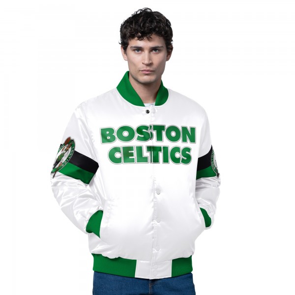 Boston Celtics Starter White Triple Option Varsity Full-Snap Satin Jacket