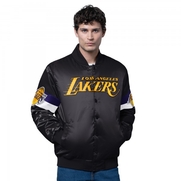 Los Angeles Lakers Starter Black Triple Option Varsity Full-Snap Satin Jacket