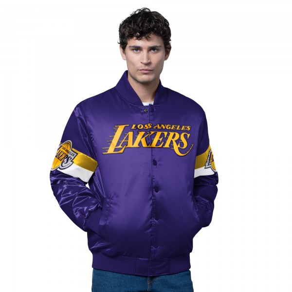 Los Angeles Lakers Starter Purple Triple Option Varsity Full-Snap Satin Jacket
