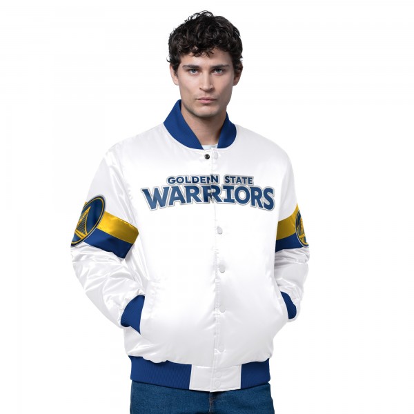 Golden State Warriors Starter White Triple Option Varsity Full-Snap Satin Jacket
