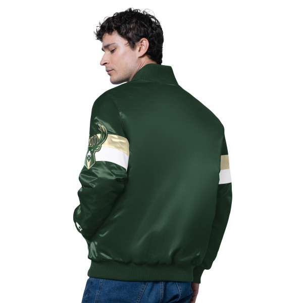 Milwaukee Bucks Starter Hunter Green Triple Option Varsity Full-Snap Satin Jacket