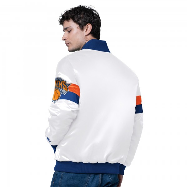 New York Knicks Starter White Triple Option Varsity Full-Snap Satin Jacket