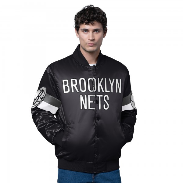 Brooklyn Nets Starter Black Triple Option Varsity Full-Snap Satin Jacket
