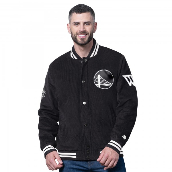Golden State Warriors Starter Black Blackout Corduroy Full-Snap Varsity Jacket