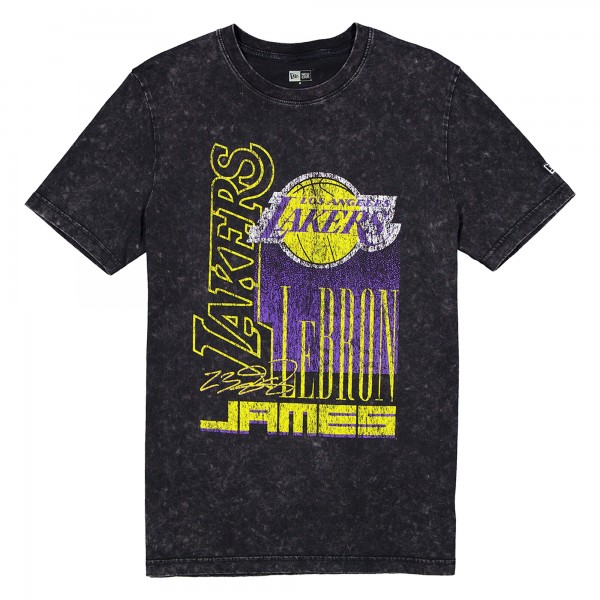 Футболка Los Angeles Lakers LeBron James New Era Black Full Court Press Mineral Wash Player