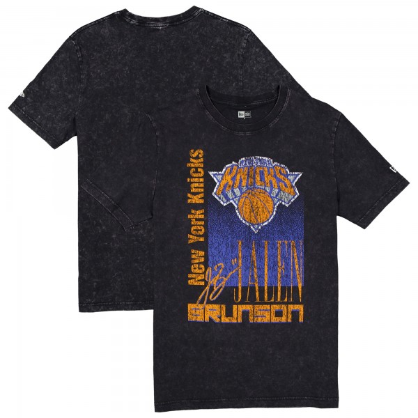 New York Knicks Jalen Brunson New Era Black Full Court Press Mineral Wash Player T-Shirt