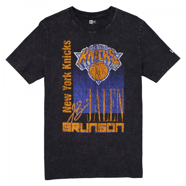 New York Knicks Jalen Brunson New Era Black Full Court Press Mineral Wash Player T-Shirt